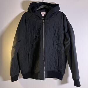 True Religion Jacket Mens Large Black NW FSHN BOMR JKT Quilted Hoodie Nylon Logo